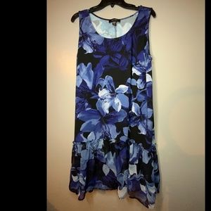 Karen Kane blue tone on tone navy tank chiffon ruffle bottom long tank 1X